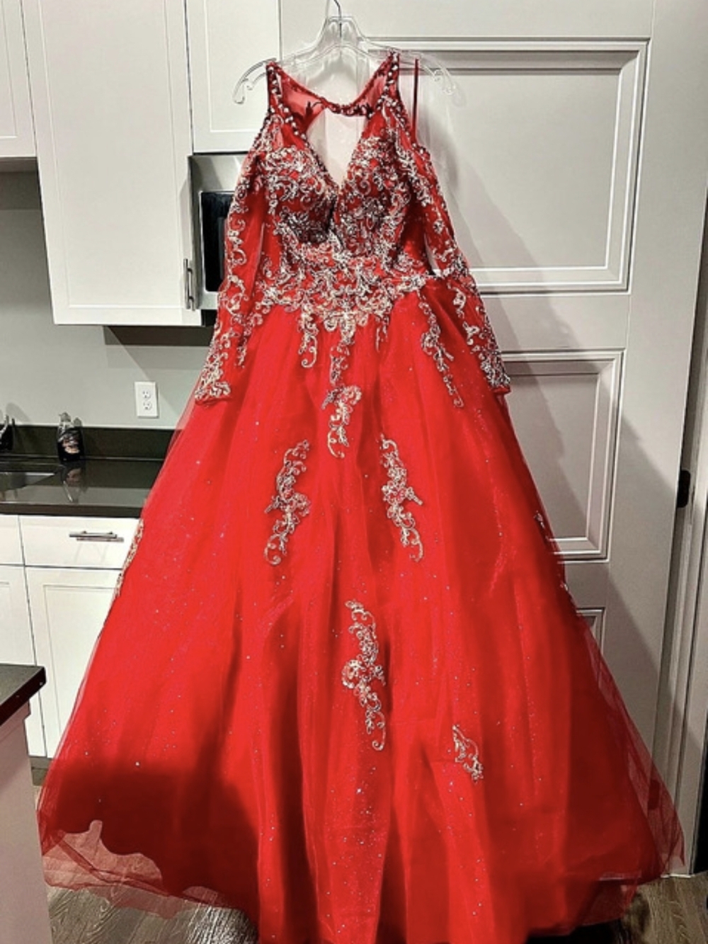 Red Embellished Gown Like New